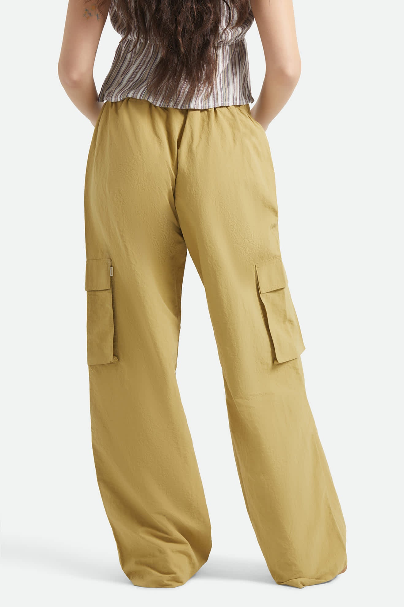 Women's The Jett Lightweight Cargo Wide Leg Pant in the color Olive Stone - Women's Back View