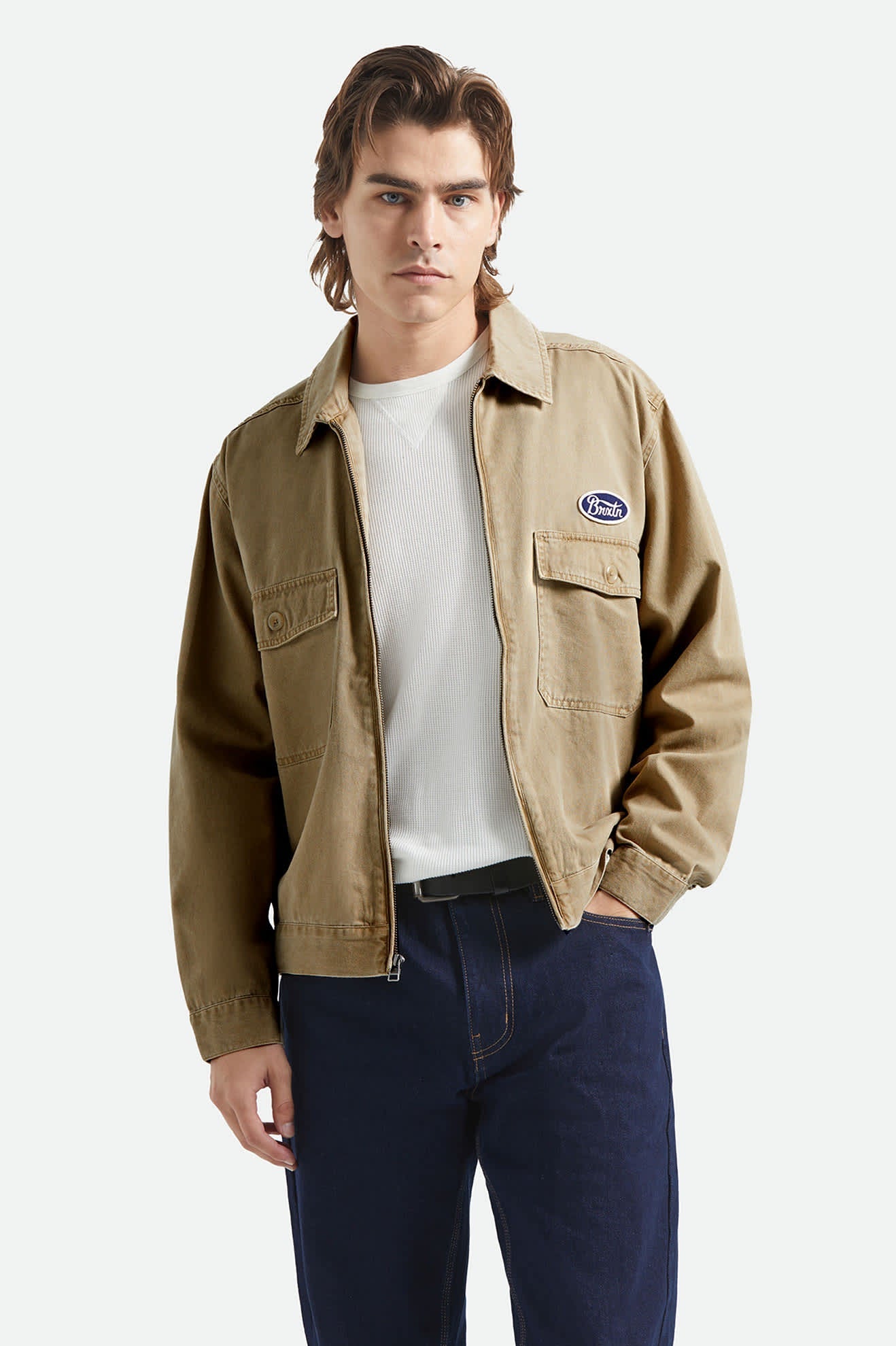 Men's Trademark Lightweight Garage Jacket in the color Washed Khaki - Men's Front View