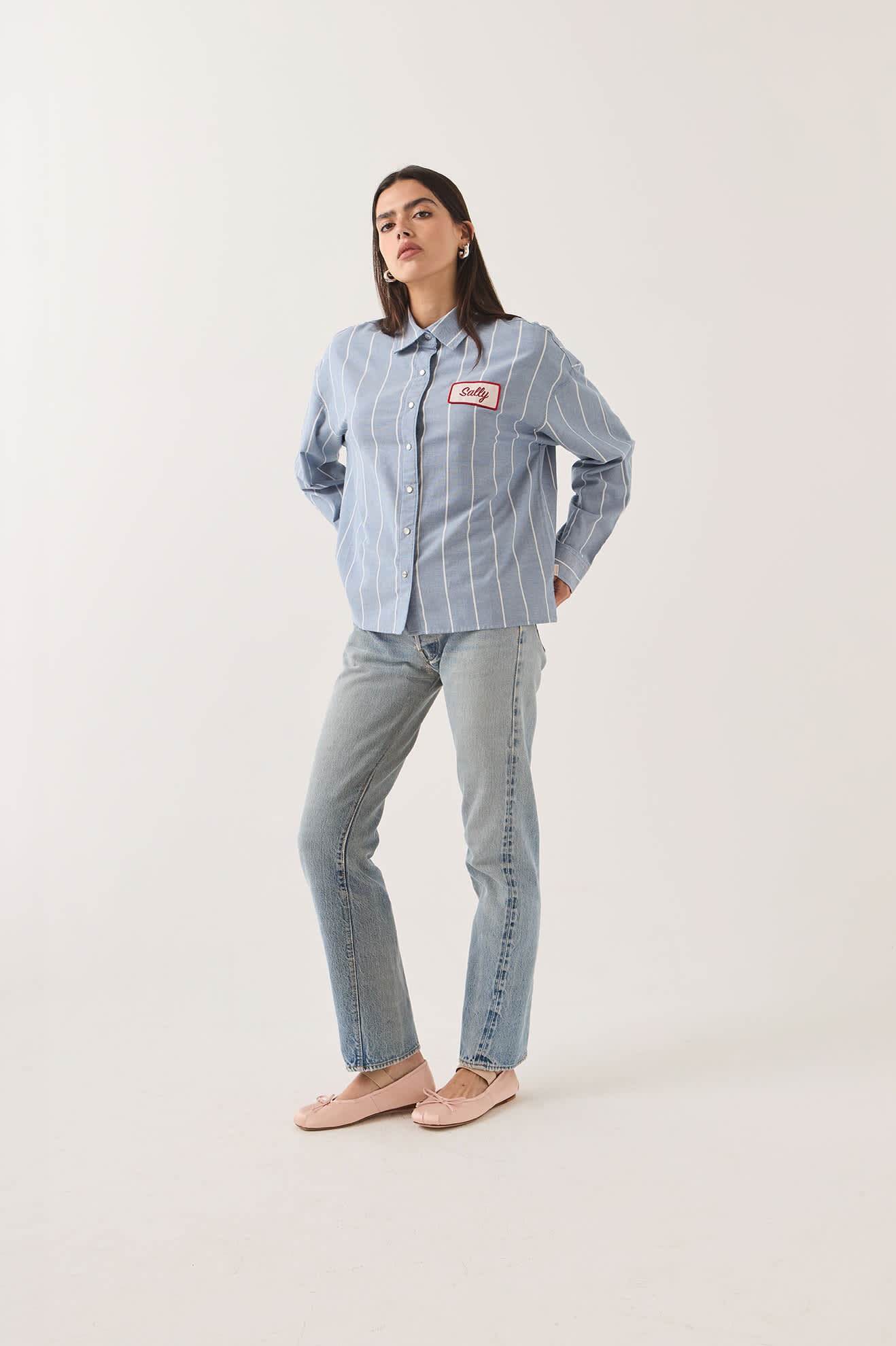 Women's Ford Mustang Sally Shirt in the color Blue Chambray/Stripe - Women's Side View