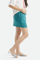 Women's Carefree Organic Garment Dye Lounge Short in the color Washed Mediterranean Teal - Additional Fit image