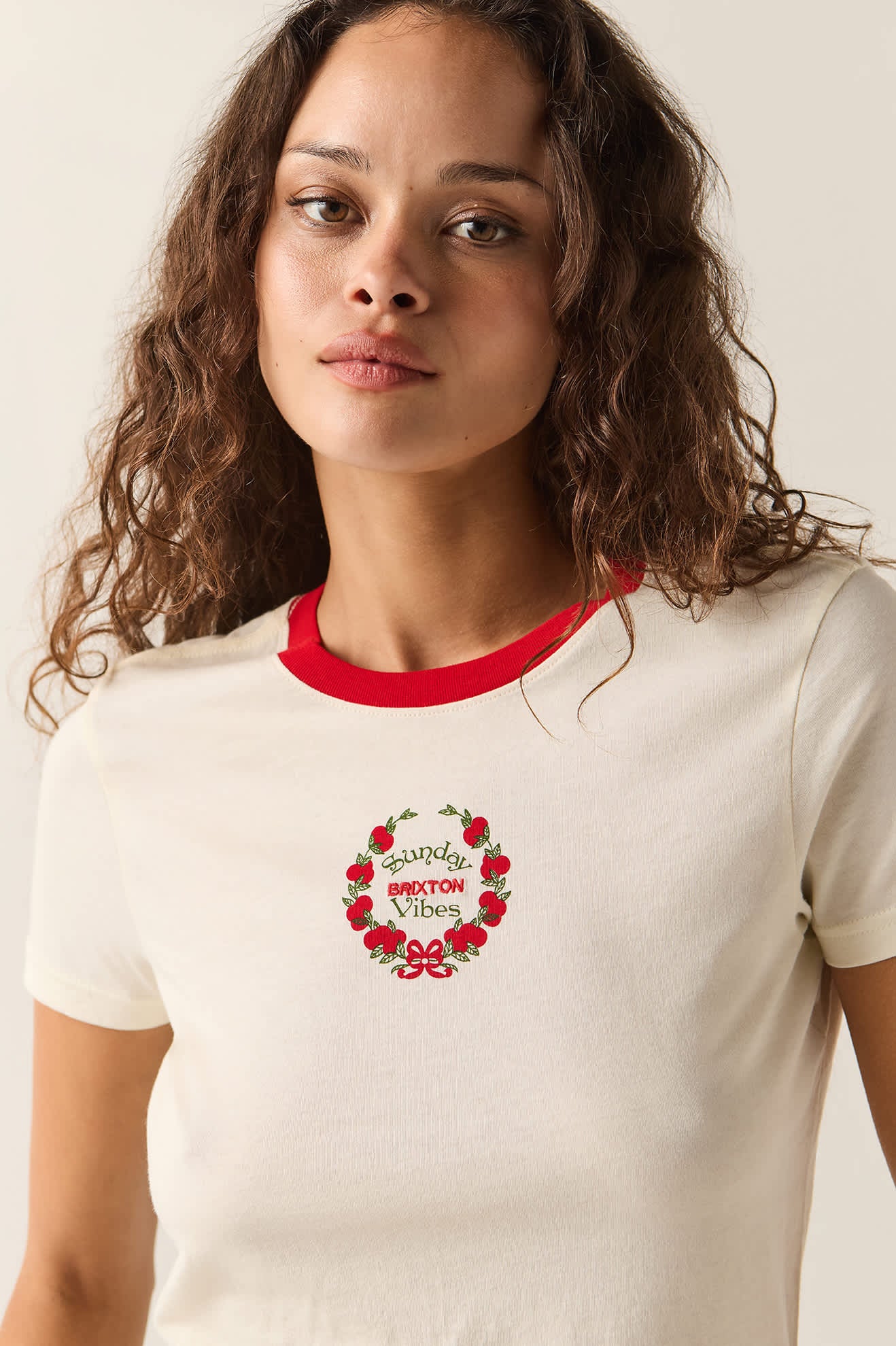 Women's Sunday Vibes Slim Crew T-Shirt in the color Off White - Additional Fit image