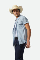 Men's Wayne Western S/S Shirt in the color Medium Blue - Men's Side View