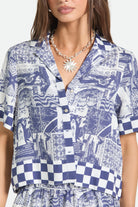 Women's The Omar Button Down Short Sleeve Shirt in the color Navy/White Collage - Women's Front Fit Image