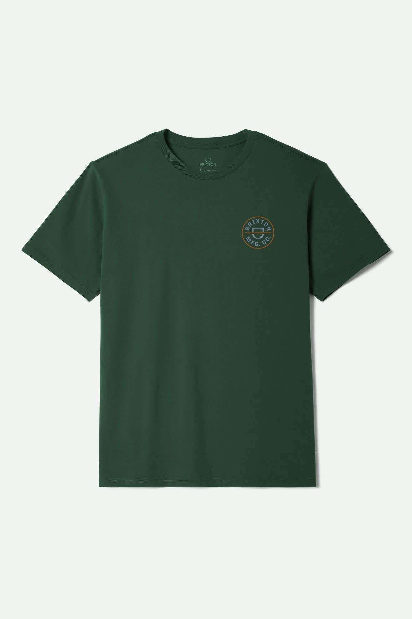 Men's Crest II S/S T-Shirt in the color Forest Green/Rust/Grey Blue - Front Product View