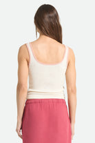 Women's Ringer Organic A-Tank in the color Off White/Silver Pink - Women's Back View