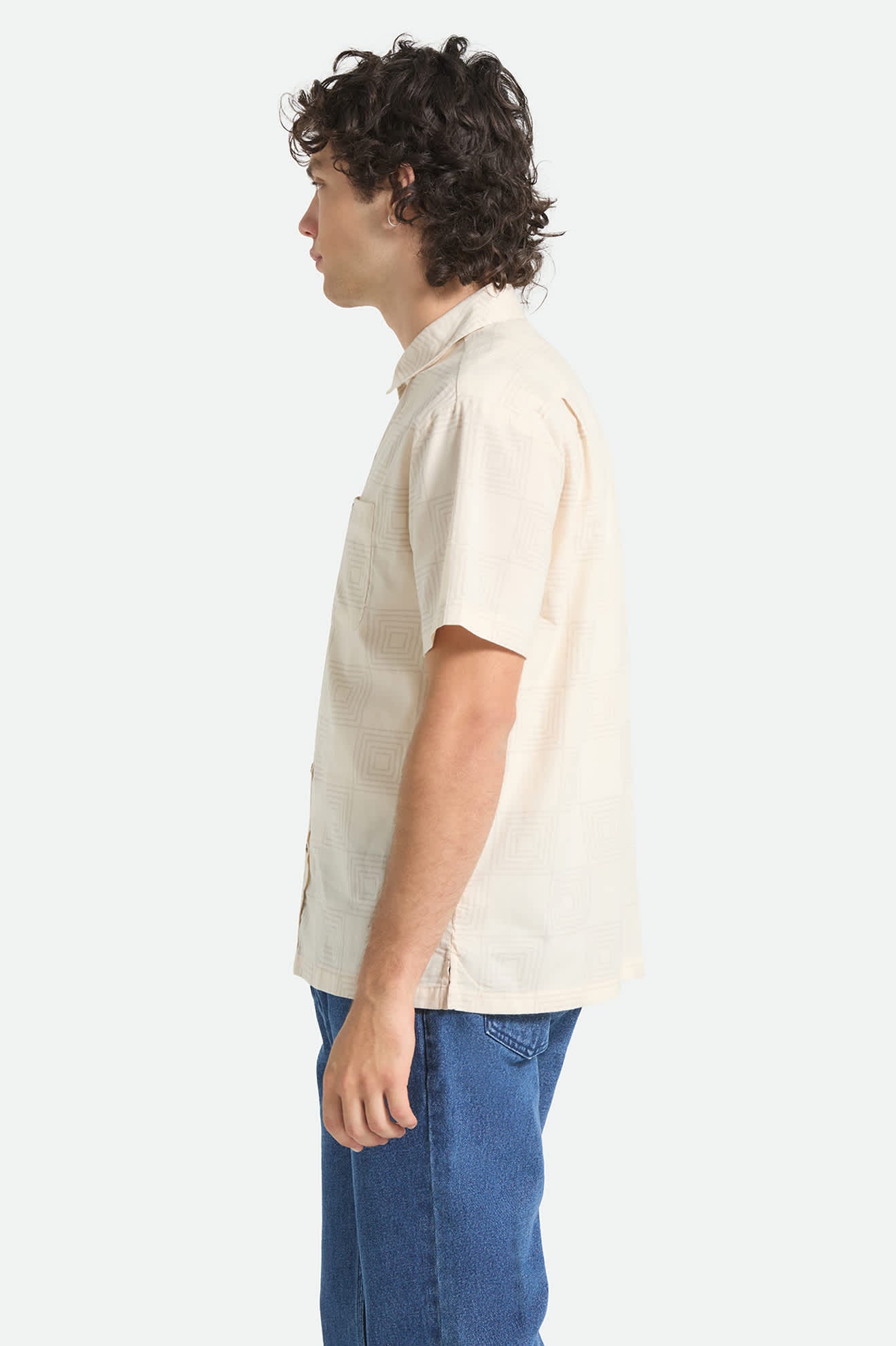Men's Cru Print Short Sleeve Shirt in the color Whitecap/Geo Checker - Men's Side View