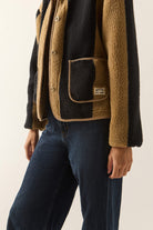 Women's Delilah Sherpa Jacket in the color Khaki/Black Stripe - Women's Side View