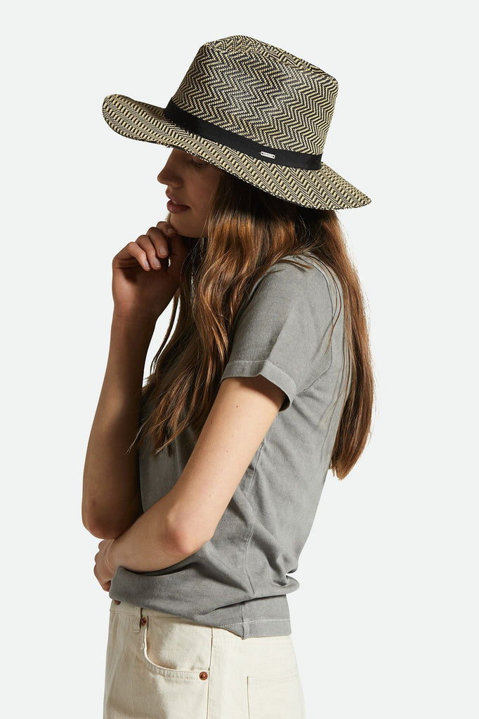 Brixton Women's Carolina Straw Packable Hat - Black/Natural | Front fit