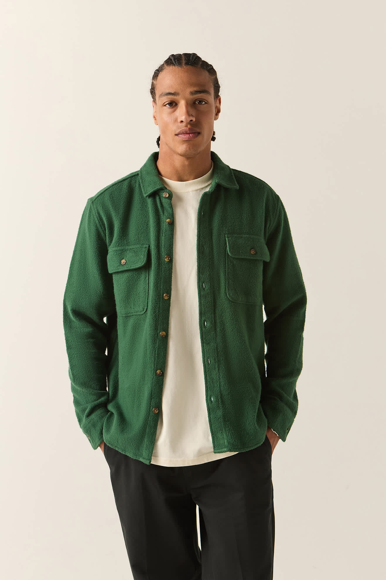 Men's Bowery Textured Twill Overshirt in the color Primal Green - Men's Front View