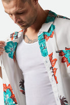 Men's CRU Print Relaxed S/S Shirt in the color Off White/Aquatic Green Floral - Additional Fit image