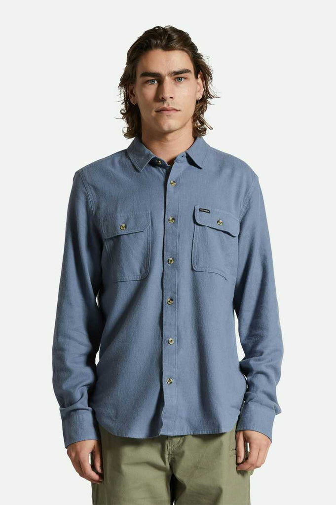 Men's Fit, Front View | Bowery Lightweight Ultra Soft L/S Flannel - Flint Stone Blue