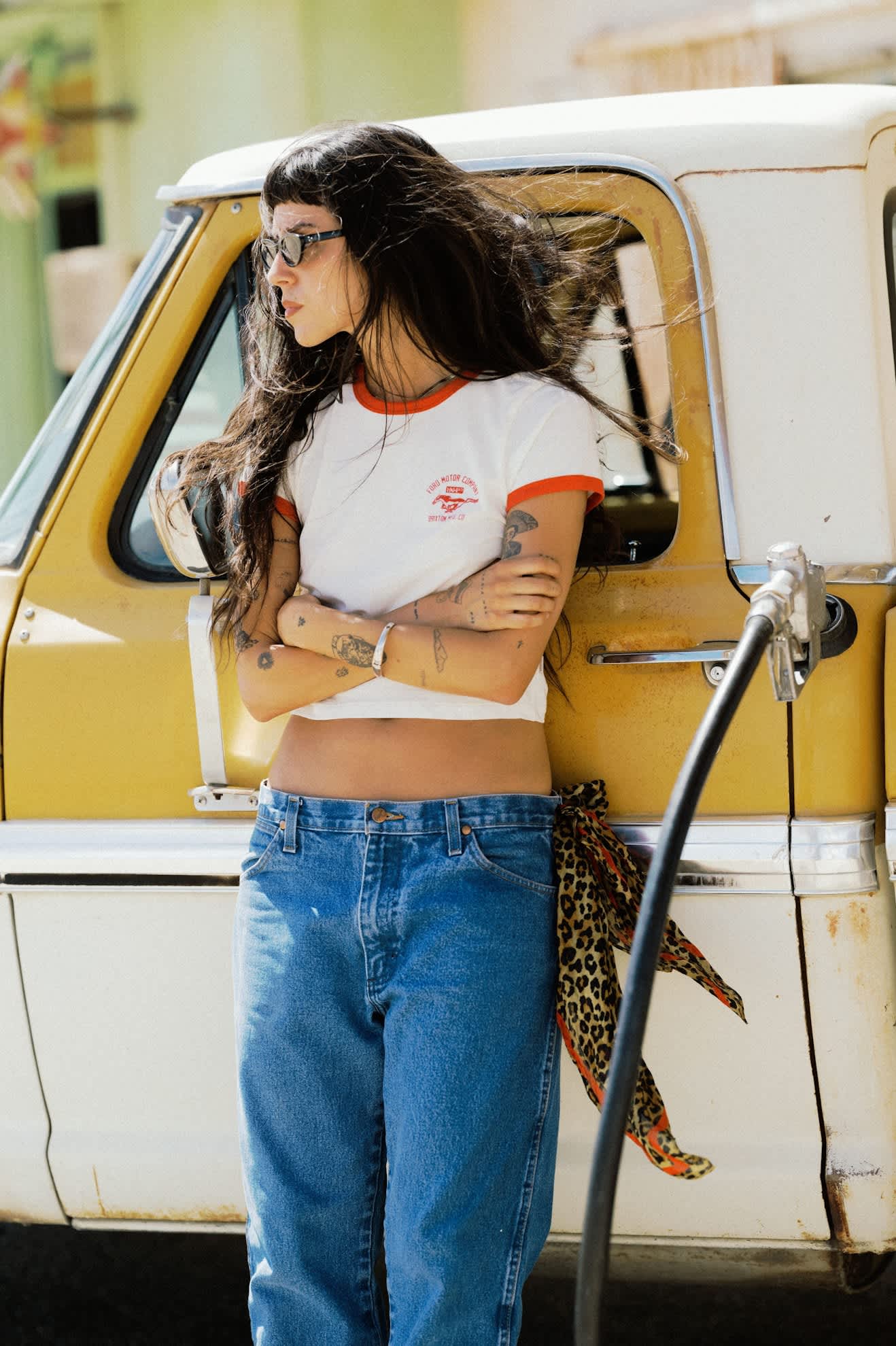 Women's Ford Mustang Baby Ringer T-Shirt in the color Wimbledon White - Women's Lifestyle 3.0