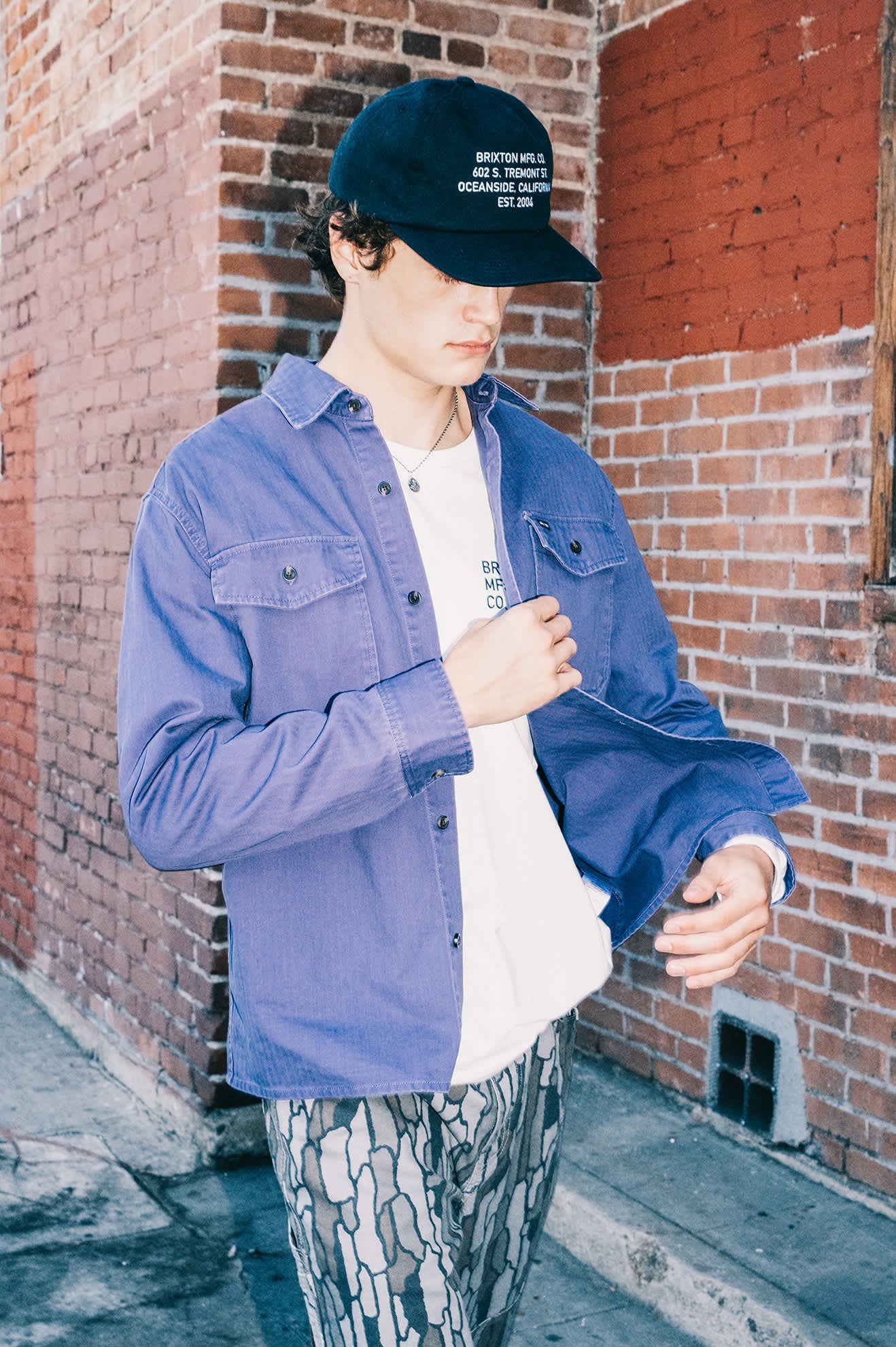 Men's Herringbone Relaxed L/S Overshirt in the color Punk Purple Herringbone - Men's Lifestyle image