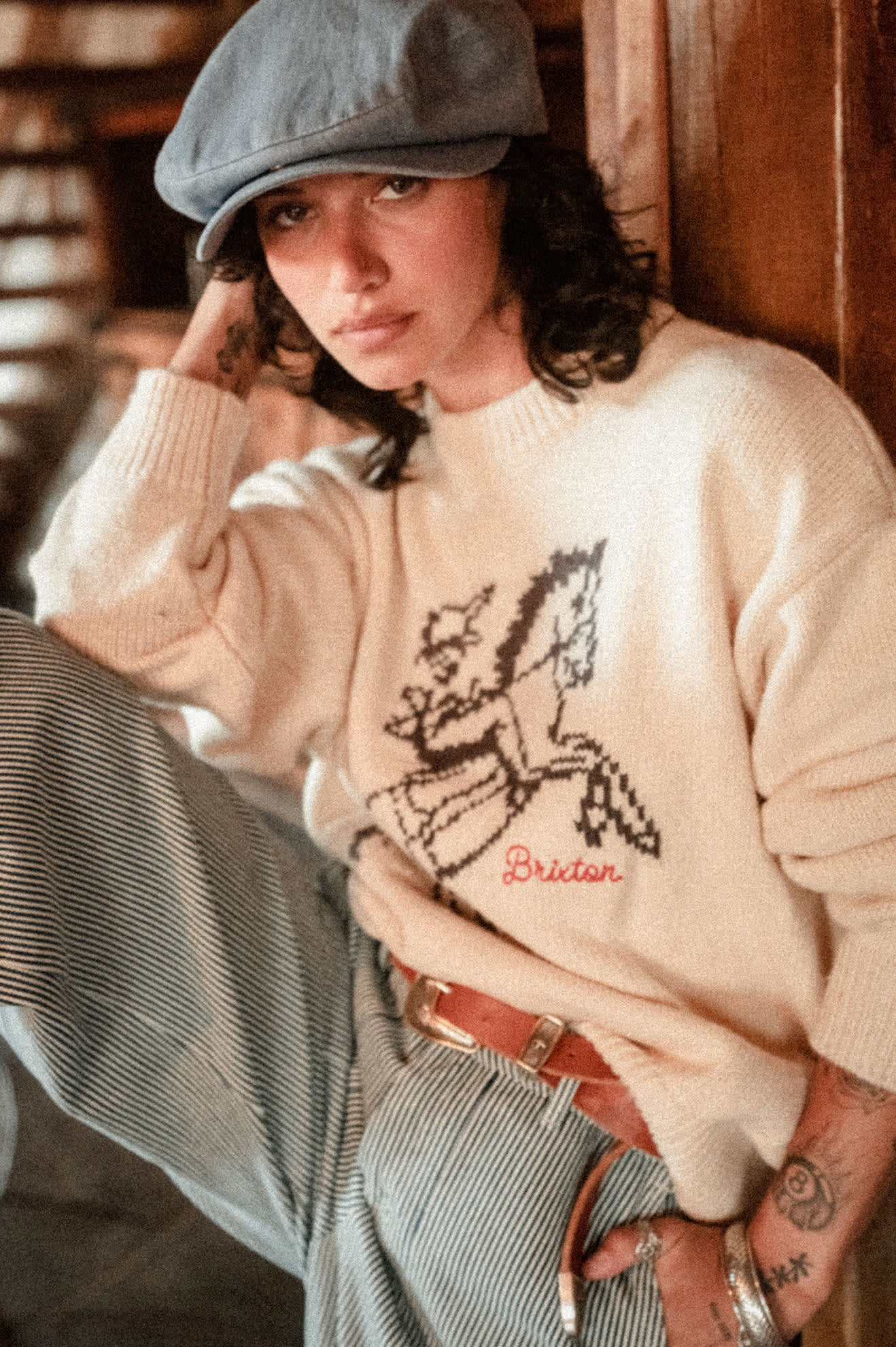 Women's Brixton Ranching Club Crew Sweater in the color Whitecap - Women's Lifestyle 3.0