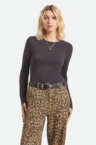 Women's Carefree Organic Garment Dye Slim L/S T-Shirt in the color Black - Women's Front View