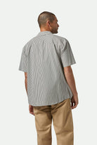 Men's Builders Auto S/S Shirt in the color Black/Off White Stripe - Men's Back View