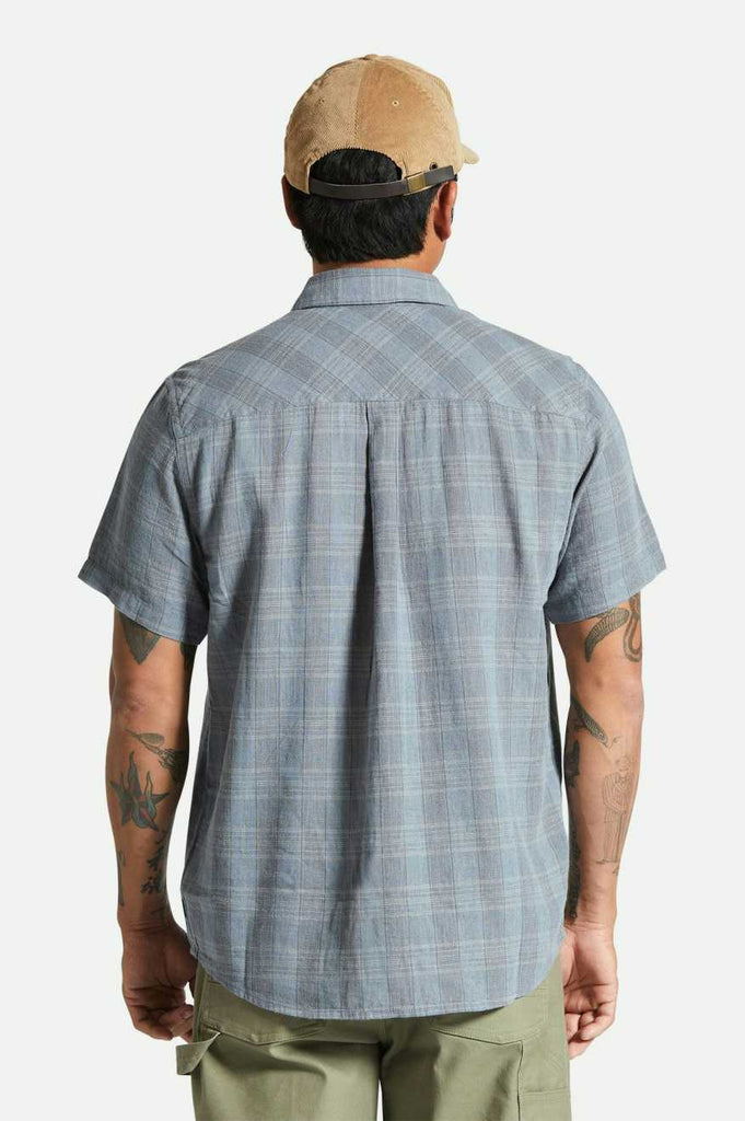 Men's Fit, Back View | Memphis Linen Blend S/S Woven Shirt - Flint Stone Blue/Cinder Grey