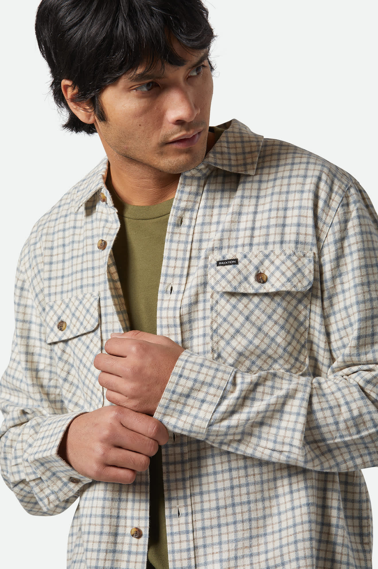 Men's Bowery Lightweight Ultra Soft L/S Flannel in the color Whitecap/Basalt - Additional Fit image