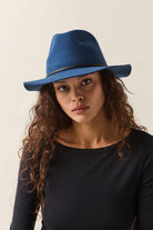 Unisex Wesley Fedora in the color Classic Navy/Black - Women's Front View