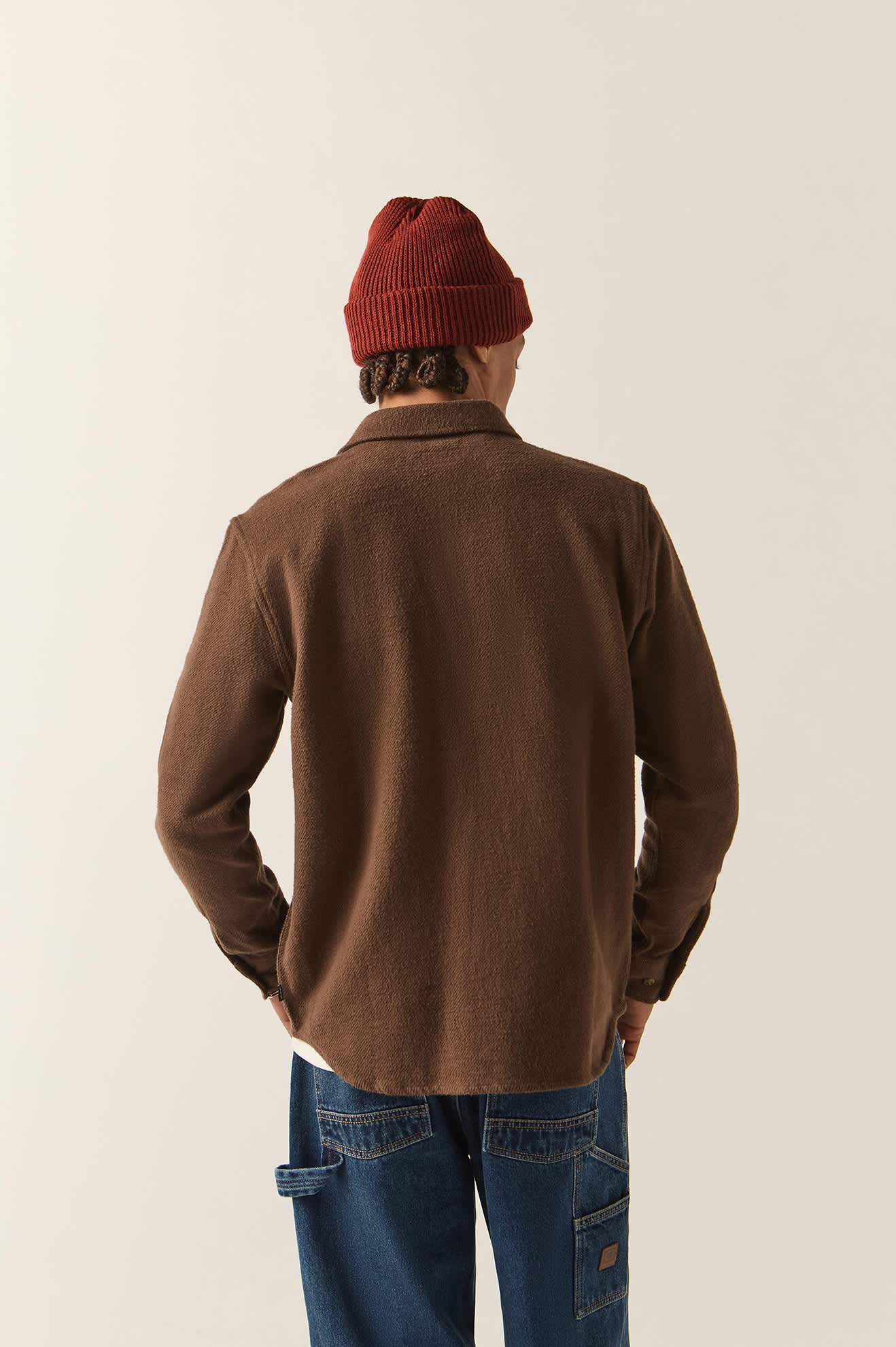 Men's Bowery Textured Twill Overshirt in the color Walnut Brown - Men's Back View