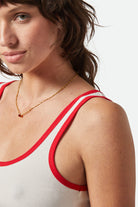 Women's Ringer Organic A-Tank in the color Off White/Crimson - Additional Fit image