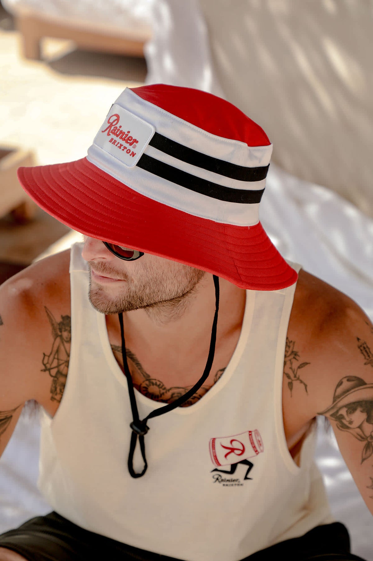 Unisex Rainier X Brixton Boonie in the color Natural/Red - Men's Lifestyle 3.0