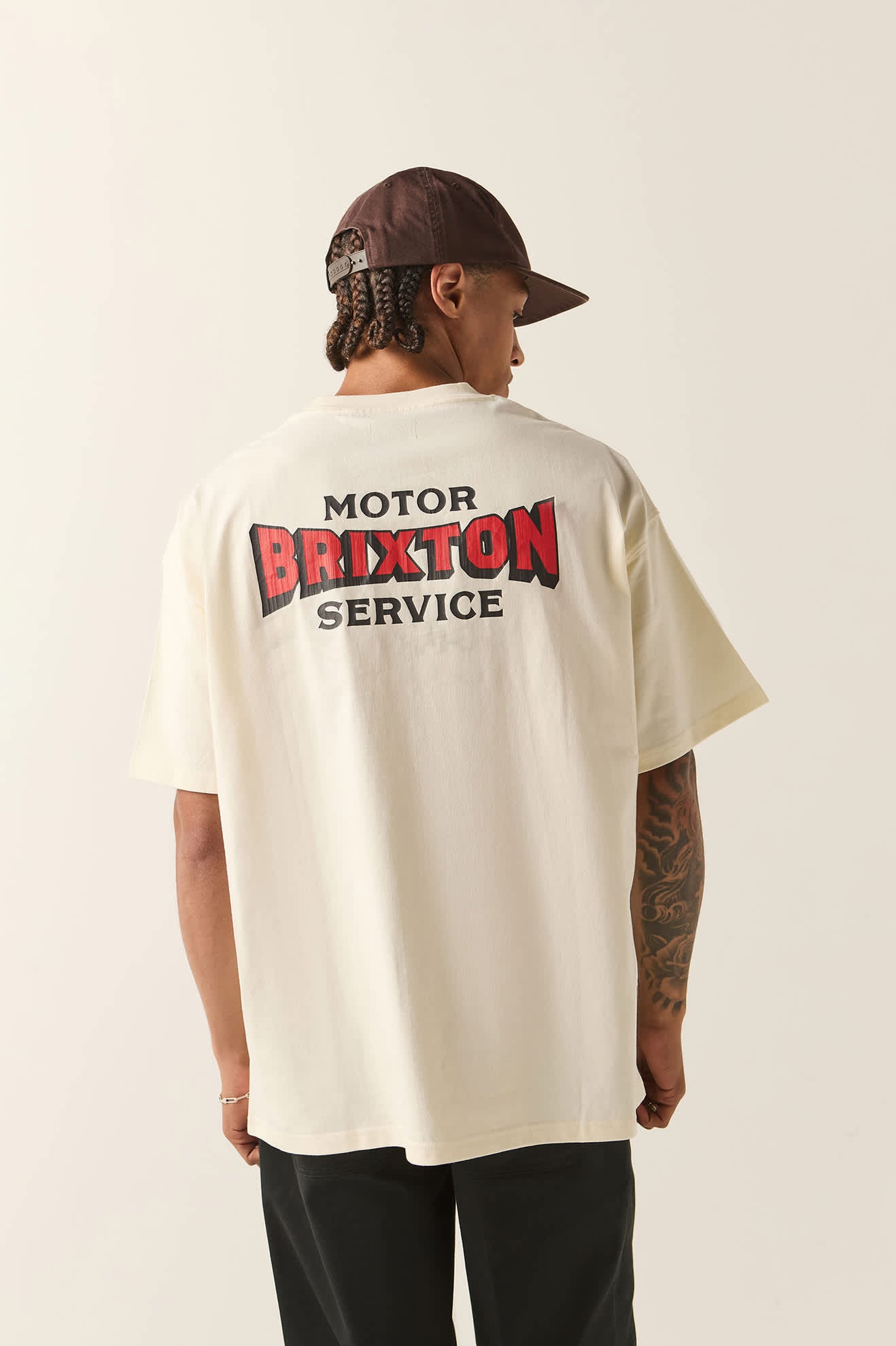 Men's Motorized Oversized T-Shirt in the color Cream - Men's Back View