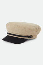 Women's Fiddler Fisherman Cap in the color Khaki Stripe/Washed Black - Front Product Laydown Image