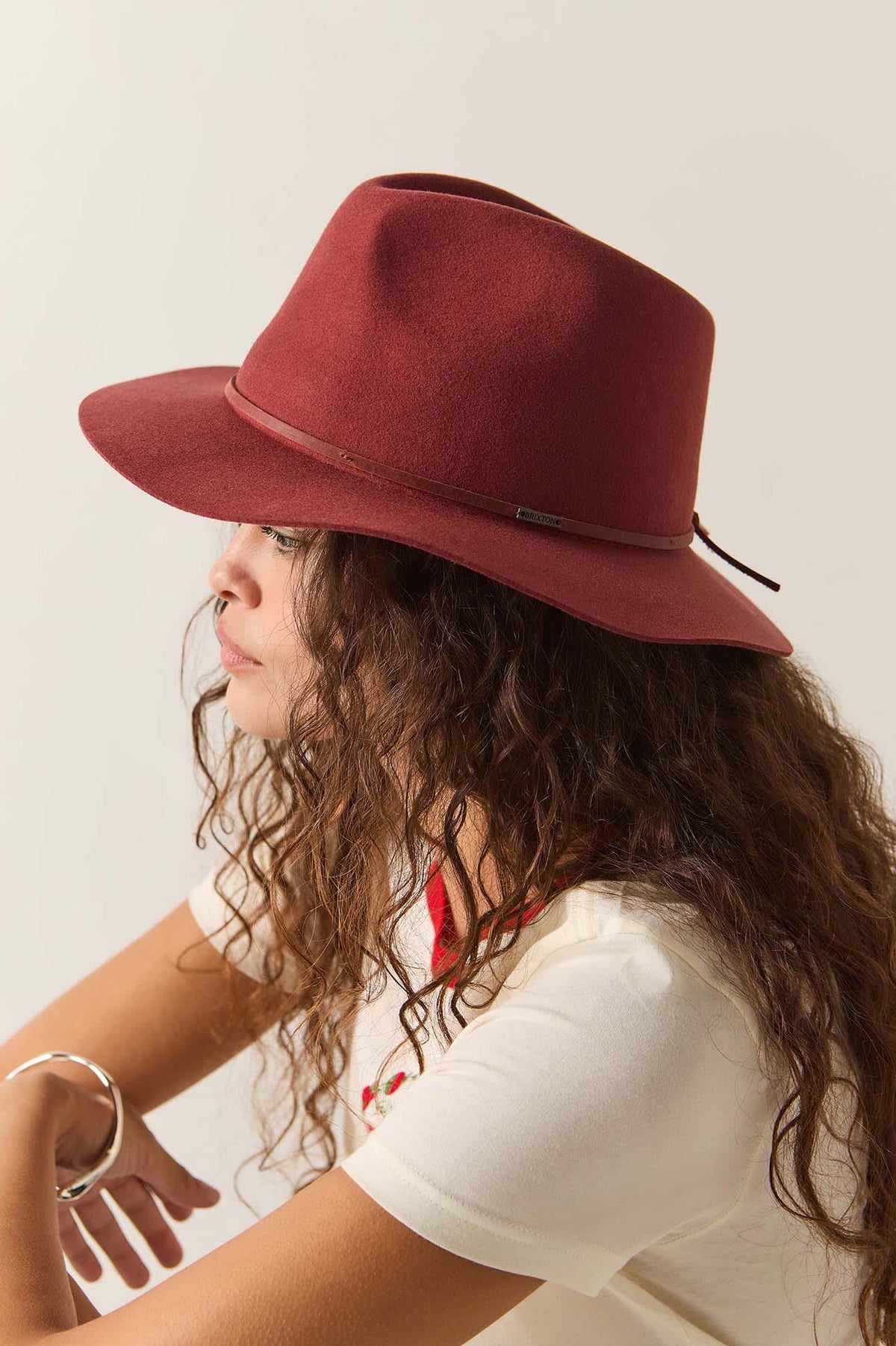 Unisex Wesley Fedora in the color Dark Brick/Dark Brick - Women's Side View