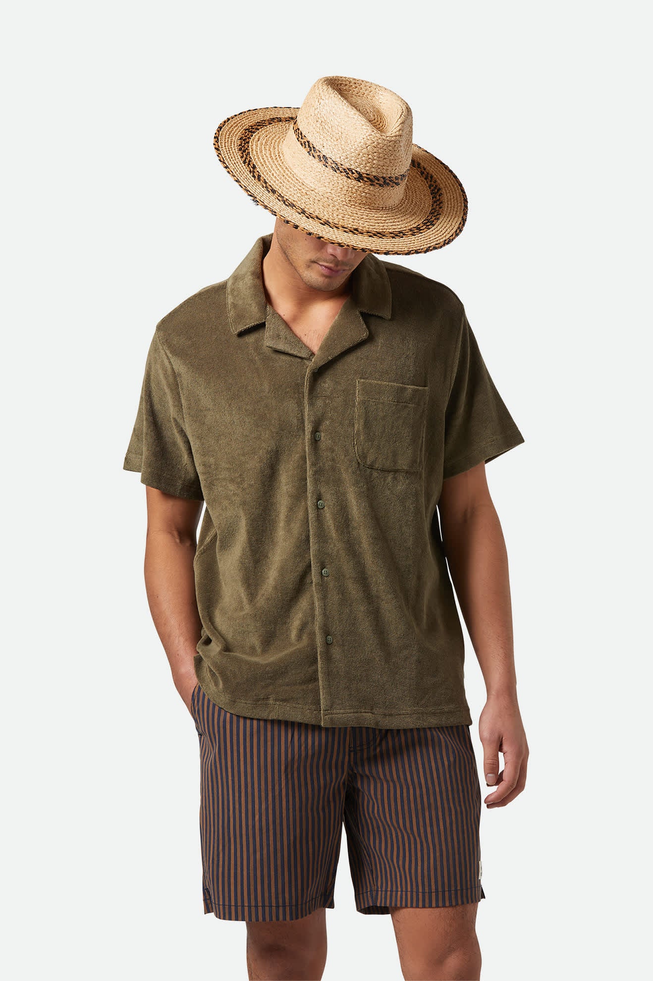 Men's Bunker French Terry Cloth S/S Camp Collar Shirt in the color Ivy Green - Men's Front View