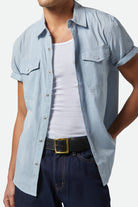 Men's Wayne Western S/S Shirt in the color Medium Blue - Additional Fit View