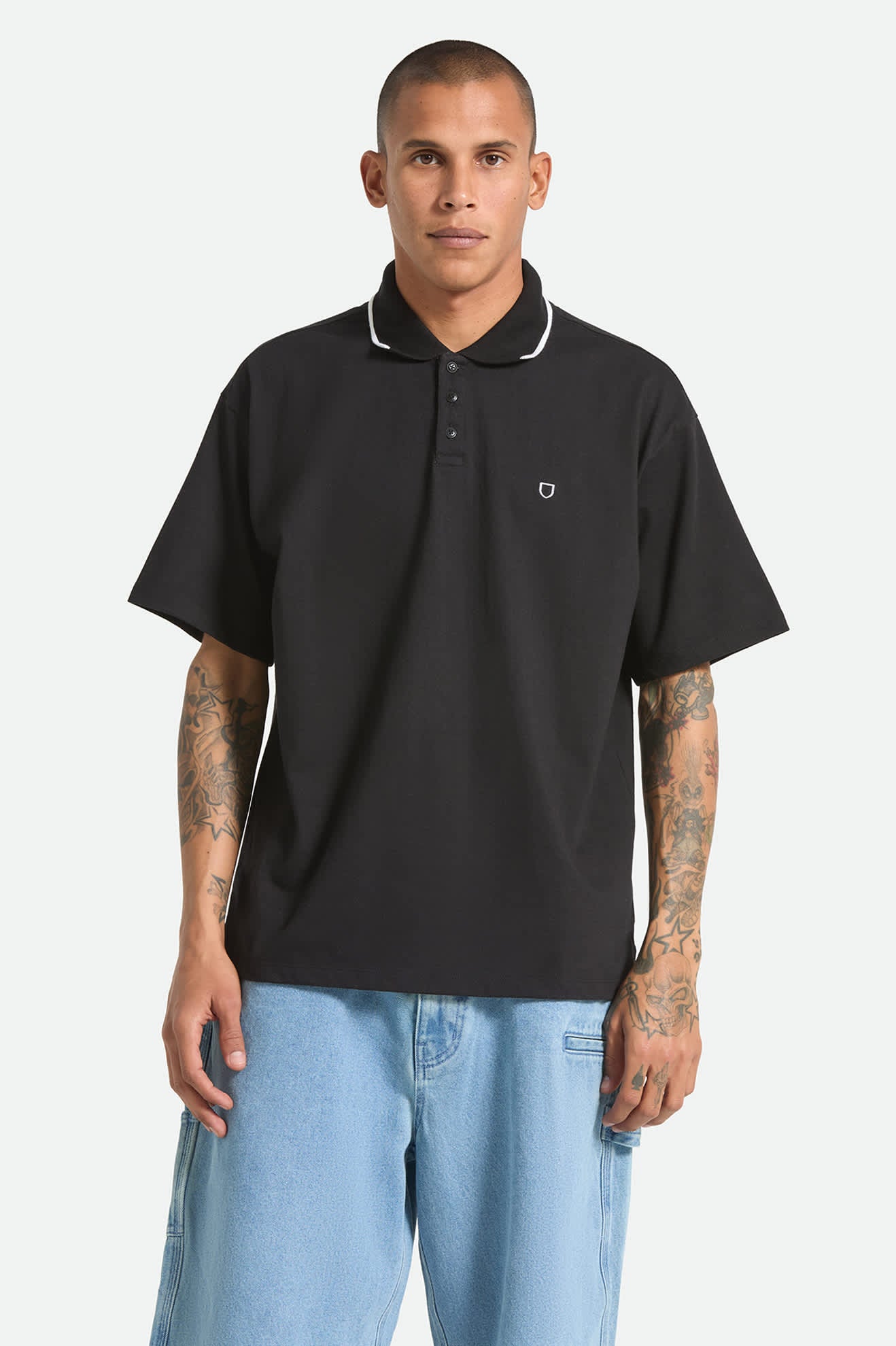 Men's Anton Short Sleeve Polo in the color Black - Men's Front View