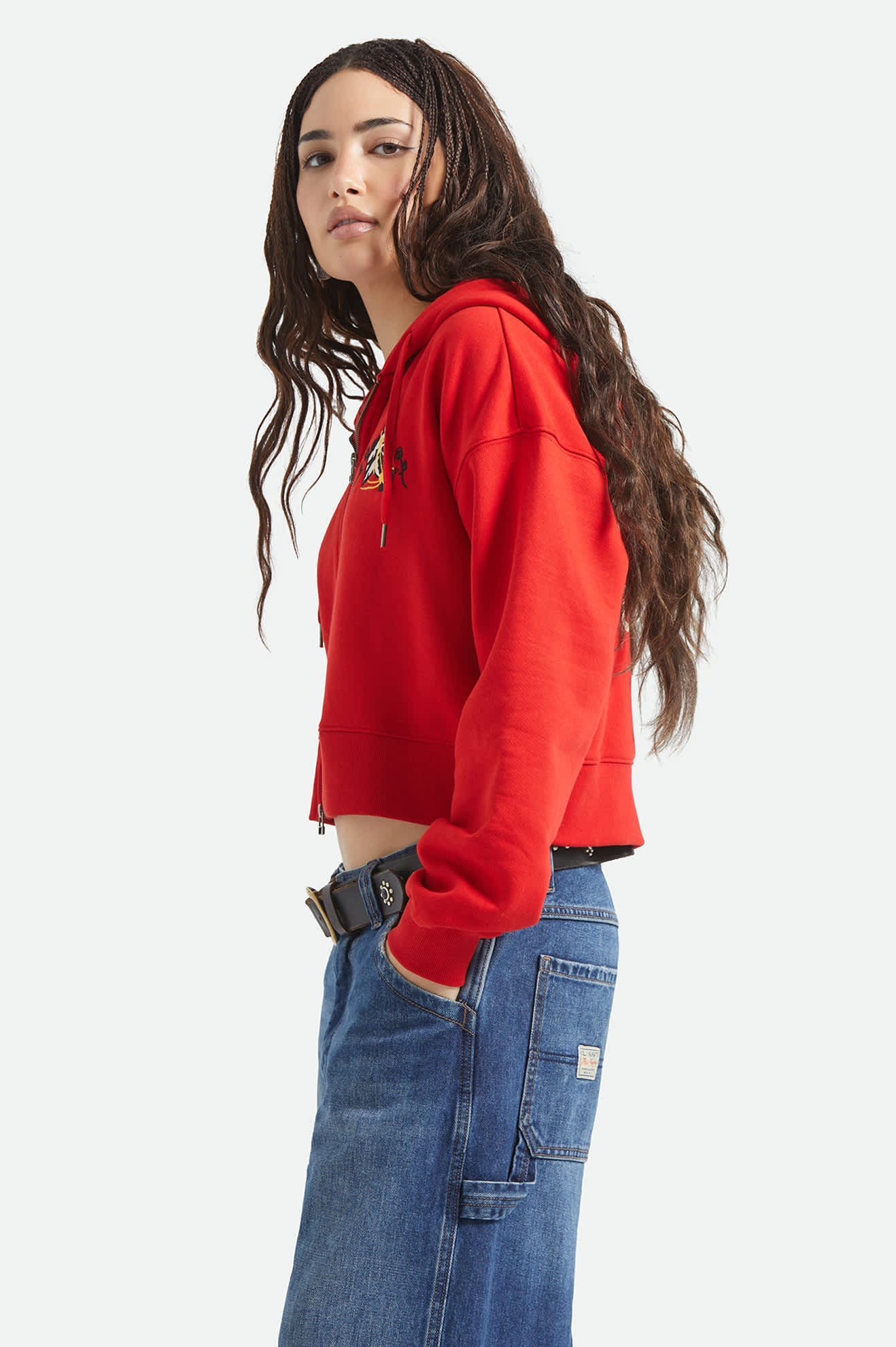 Women's Trophy Horse Cropped Zip Hood in the color Adrenaline Rush - Women's Side View