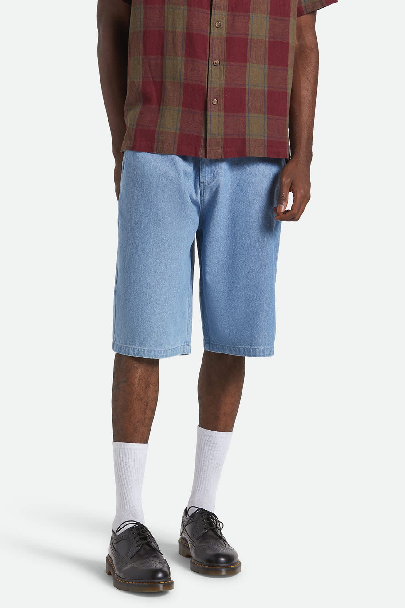 Men's Choice Chino Baggy Short in the color Light Wash Denim Herringbone - Men's Front View