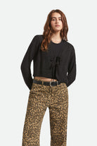 Women's Cropped Pointelle Tie Cardigan in the color Black - Women's Front View