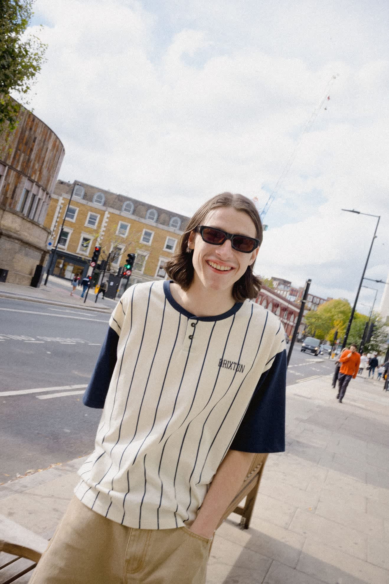 Men's Boxy Baseball T-Shirt in the color Off White Stripe/Washed Navy - Men's Lifestyle 3.0