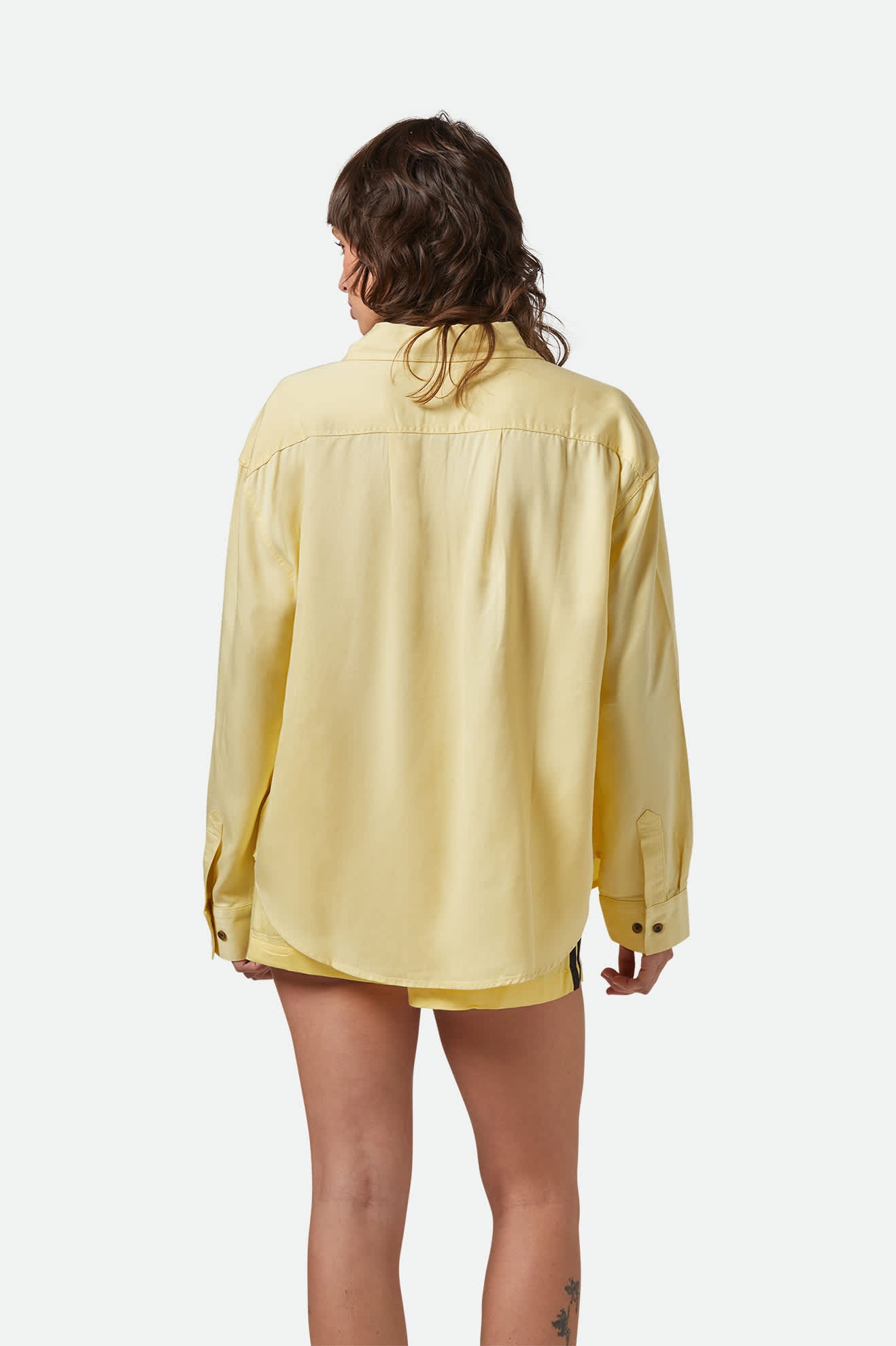 Women's East Side Boxy L/S Button Down in the color Panna Cotta - Women's Back View