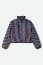 Women's Delilah Mock Neck Jacket in the color Dark Brick/Electric Indigo Stripe - Front Product Laydown Image