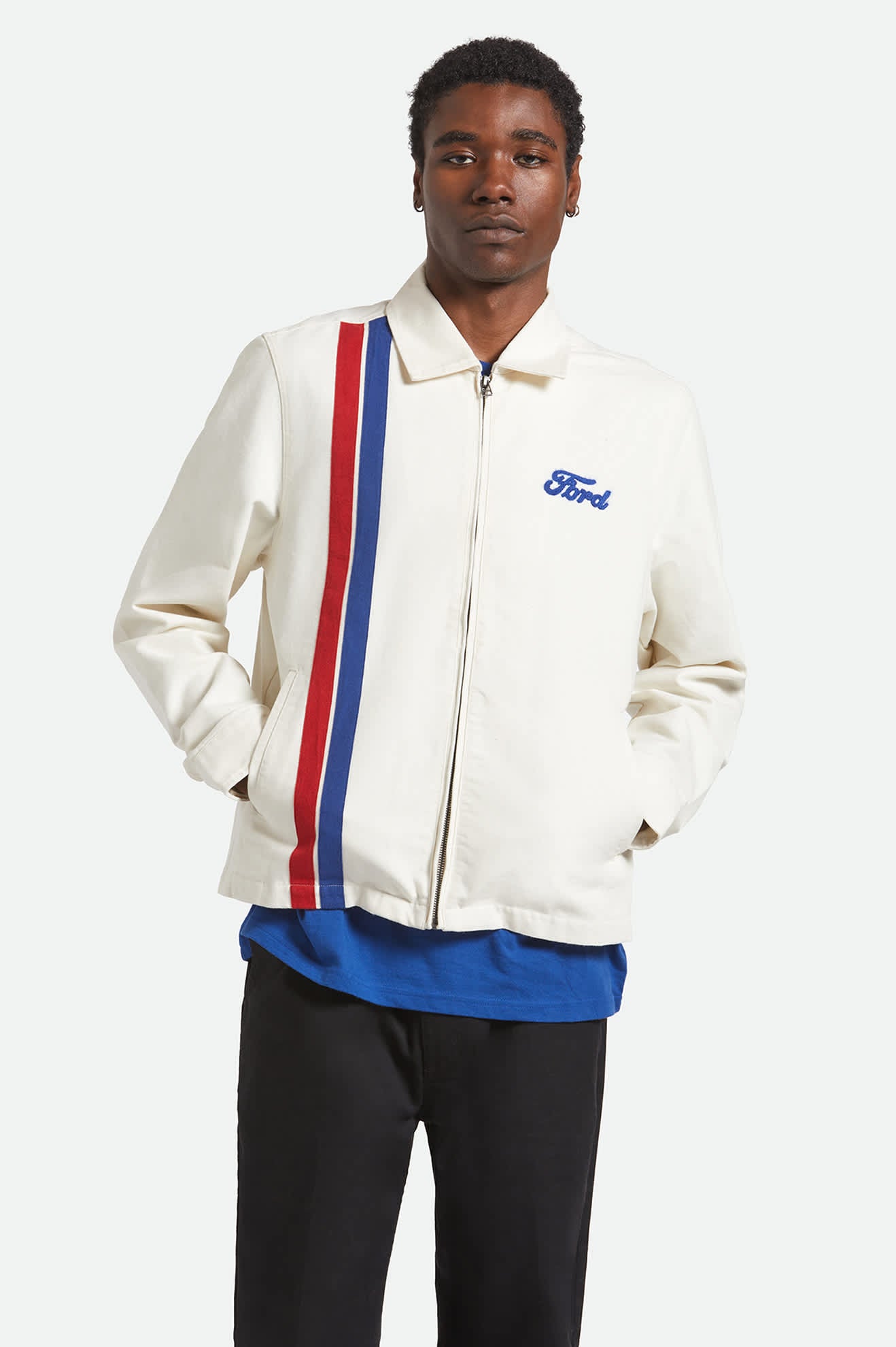 Men's Ford Number One Garage Jacket in the color Wimbledon White - Additional Fit image