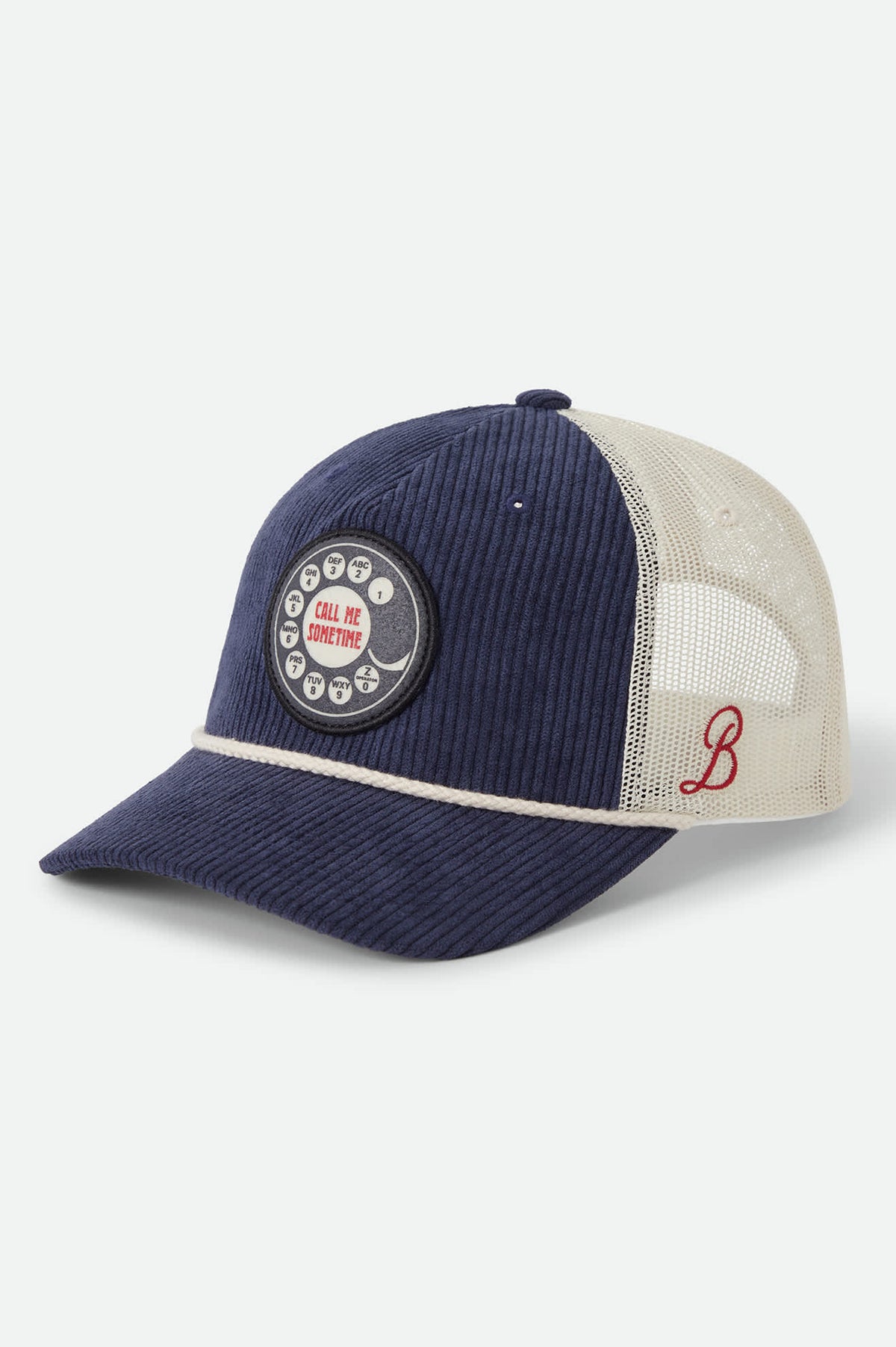Women's Call Me Sometime Trucker Hat in the color Washed Navy Cord - Front Product Laydown Image