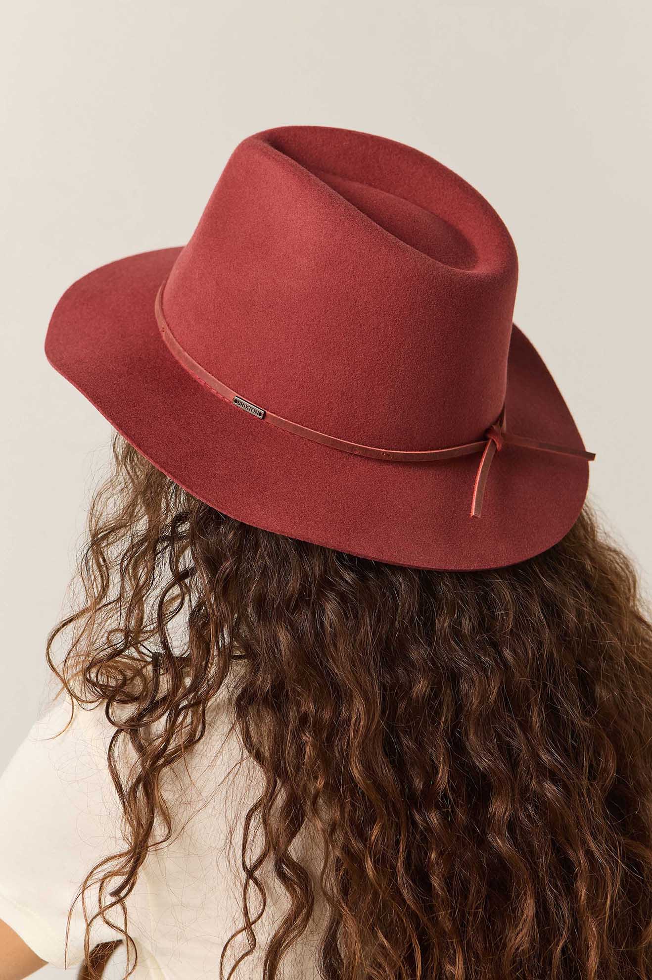 Unisex Wesley Fedora in the color Dark Brick/Dark Brick - Women's Back View