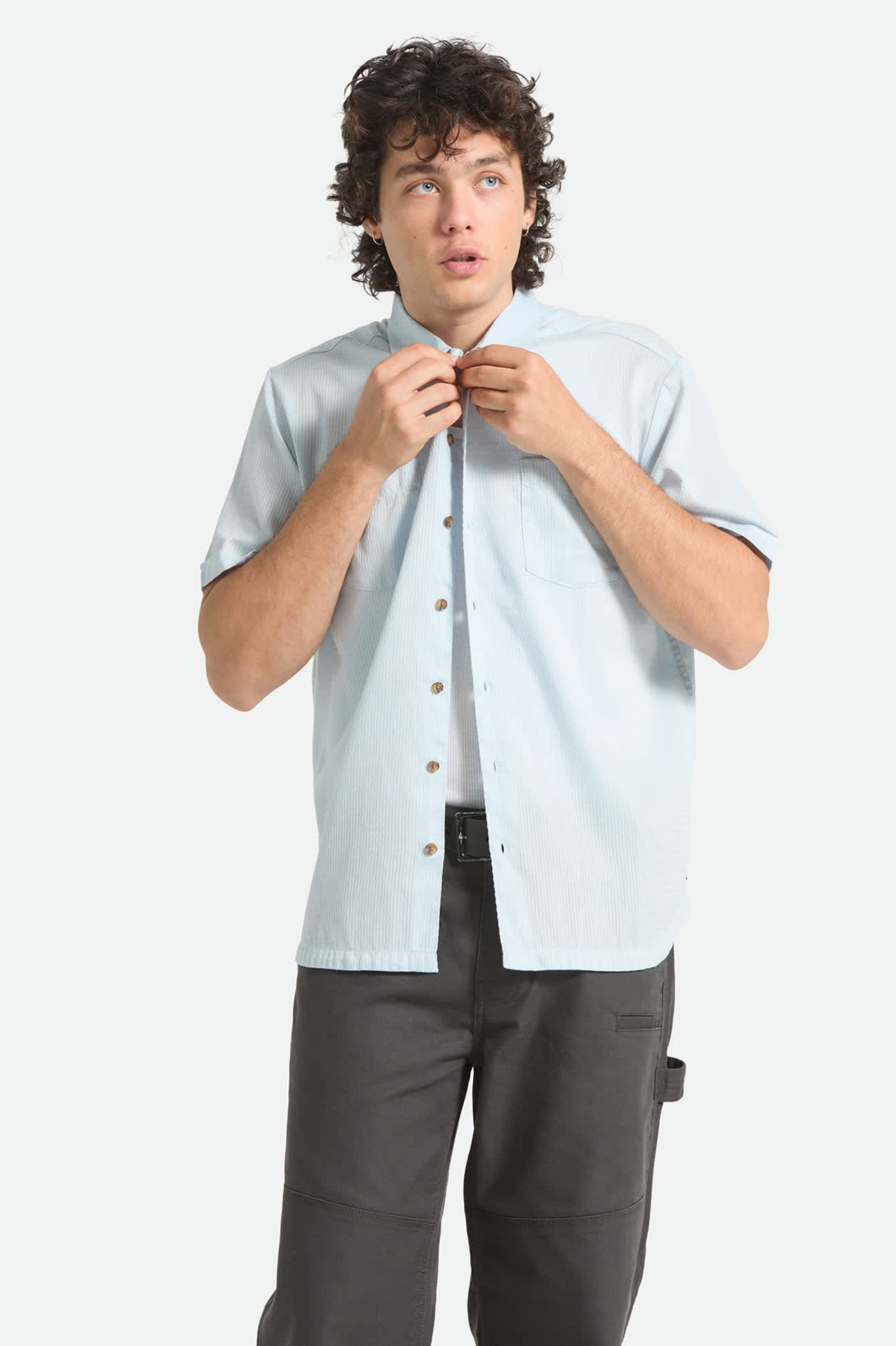 Men's The Vintage Short Sleeve Shirt in the color Blue Aura - Men's Front View