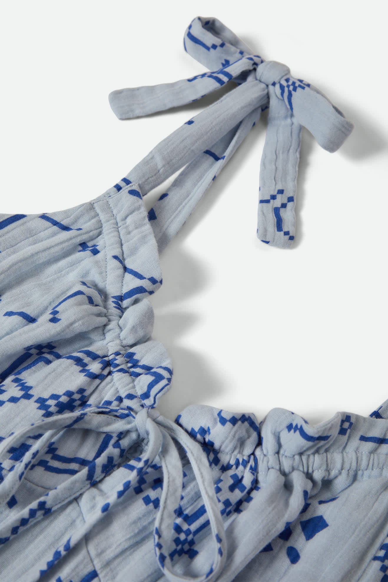Women's The Tie Dress in the color Aura Blue Tile Print - Additional Laydown image