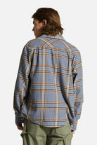 Men's Fit, Back View | Bowery L/S Flannel - Stonewash Blue/Sand