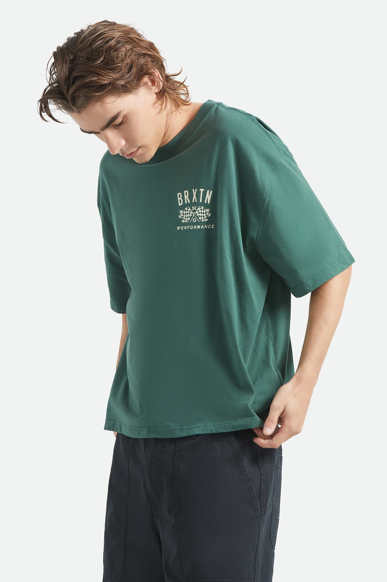 Men's Primary Short Sleeve Cropped Shirt in the color Primal Green - Men's Side View