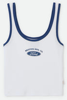 Women's Ford Banner Ringer A-Tank in the color Wimbledon White - Front Product View