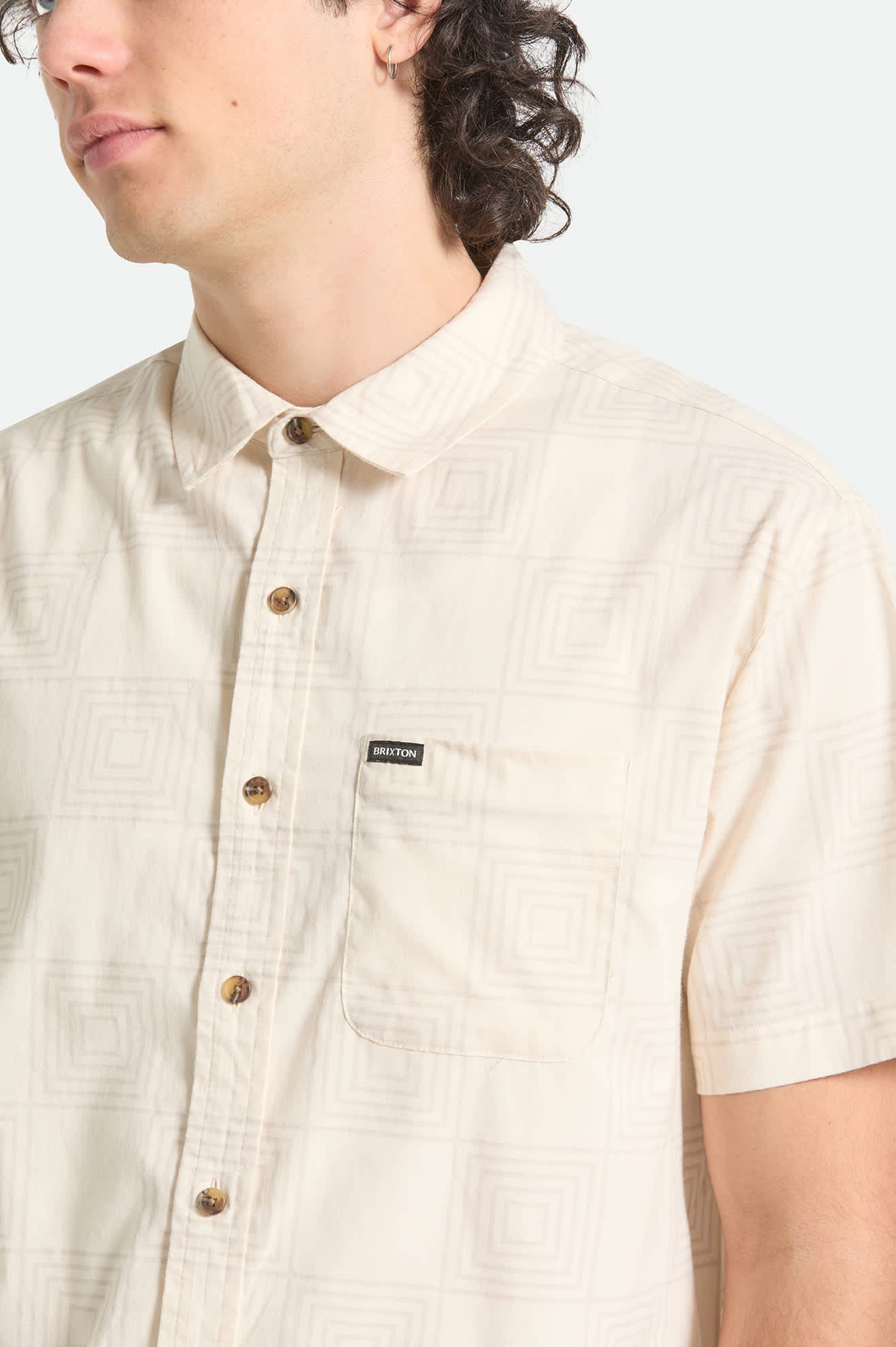 Men's Cru Print Short Sleeve Shirt in the color Whitecap/Geo Checker - Additional Fit image