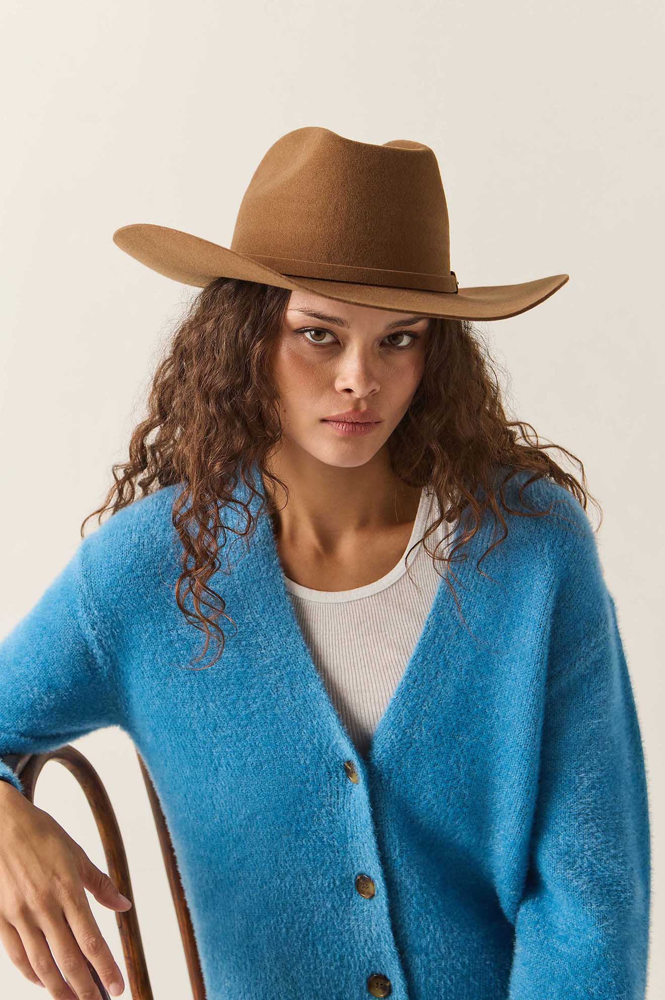 Unisex Prescott Brick Top Cowboy Hat in the color Toffee - Women's Front View