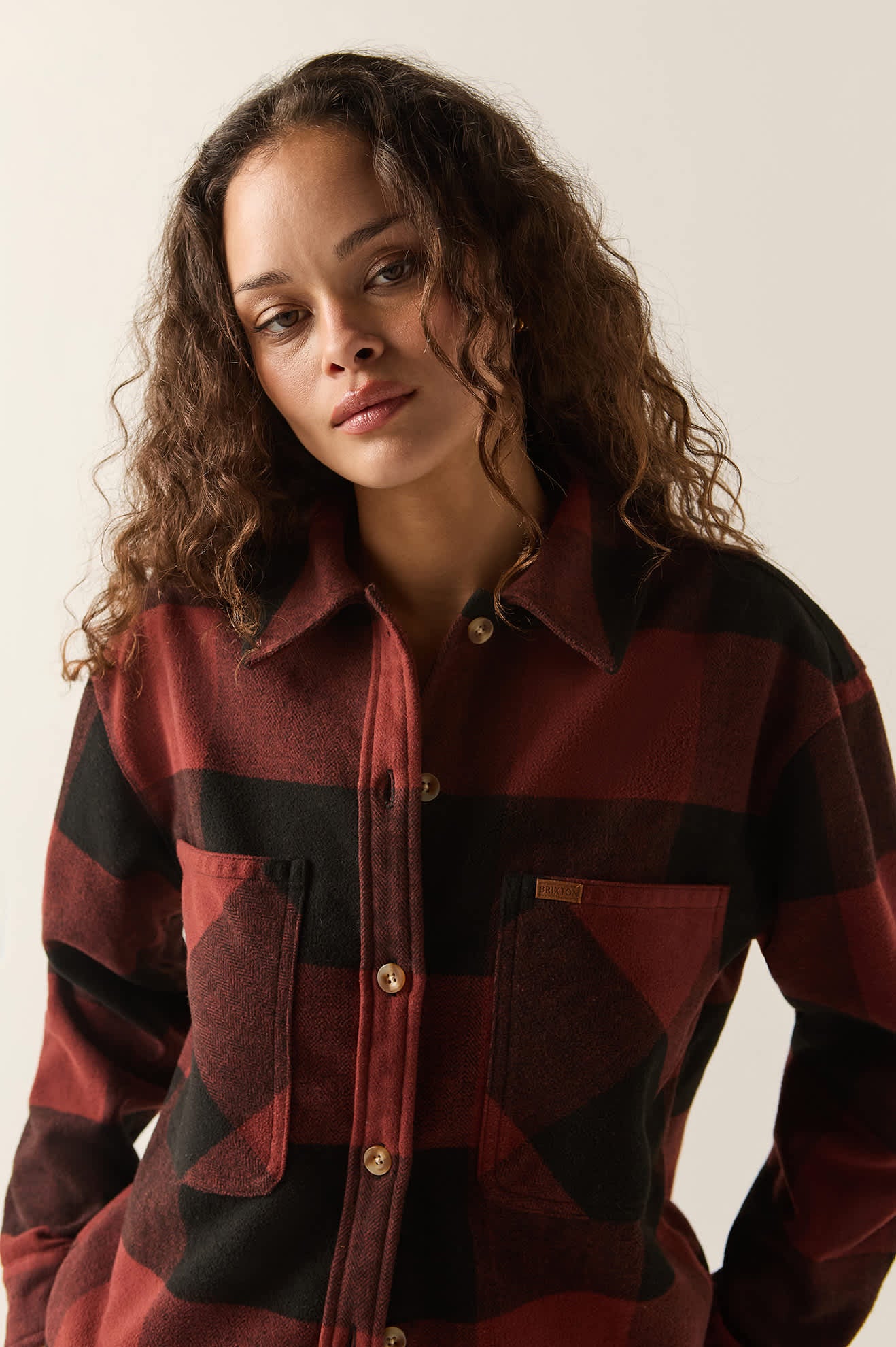 Women's Bowery Women's Soft Brushed Flannel in the color Dark Brick/Black - Additional Fit image