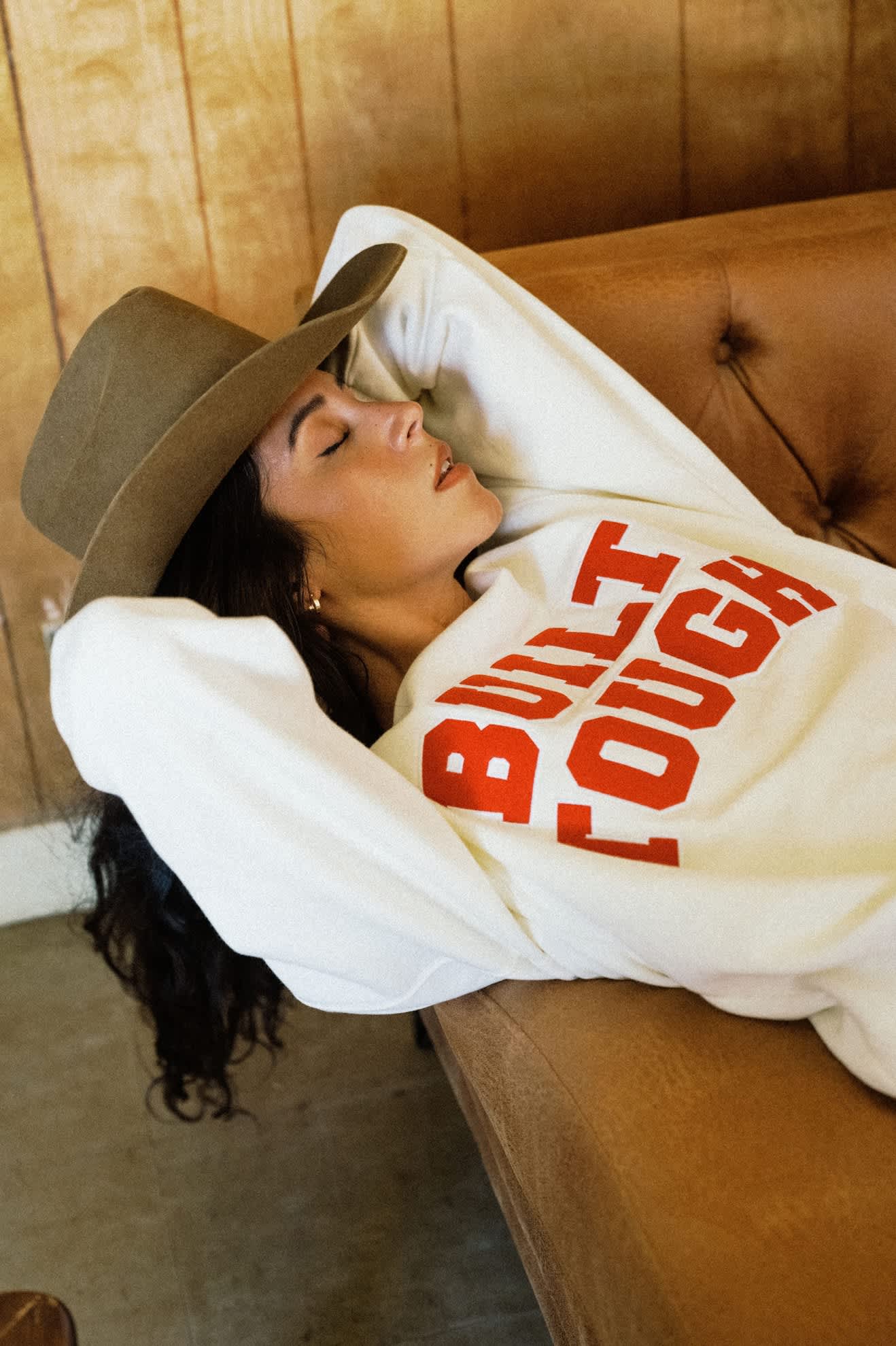 Women's Ford Built Tough Crew Fleece in the color Wimbledon White - Women's Lifestyle 1
